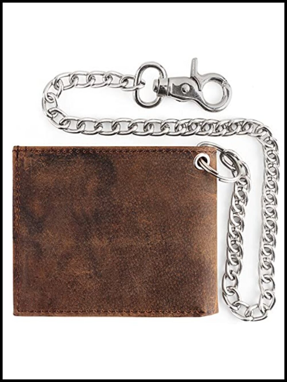 RFID Blocking Leather Chain Wallet Bi-Fold with Steel Chain